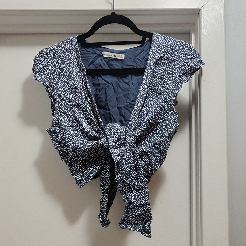 Abercombrie And Fitch Blue and White Polka Dot Crop Top